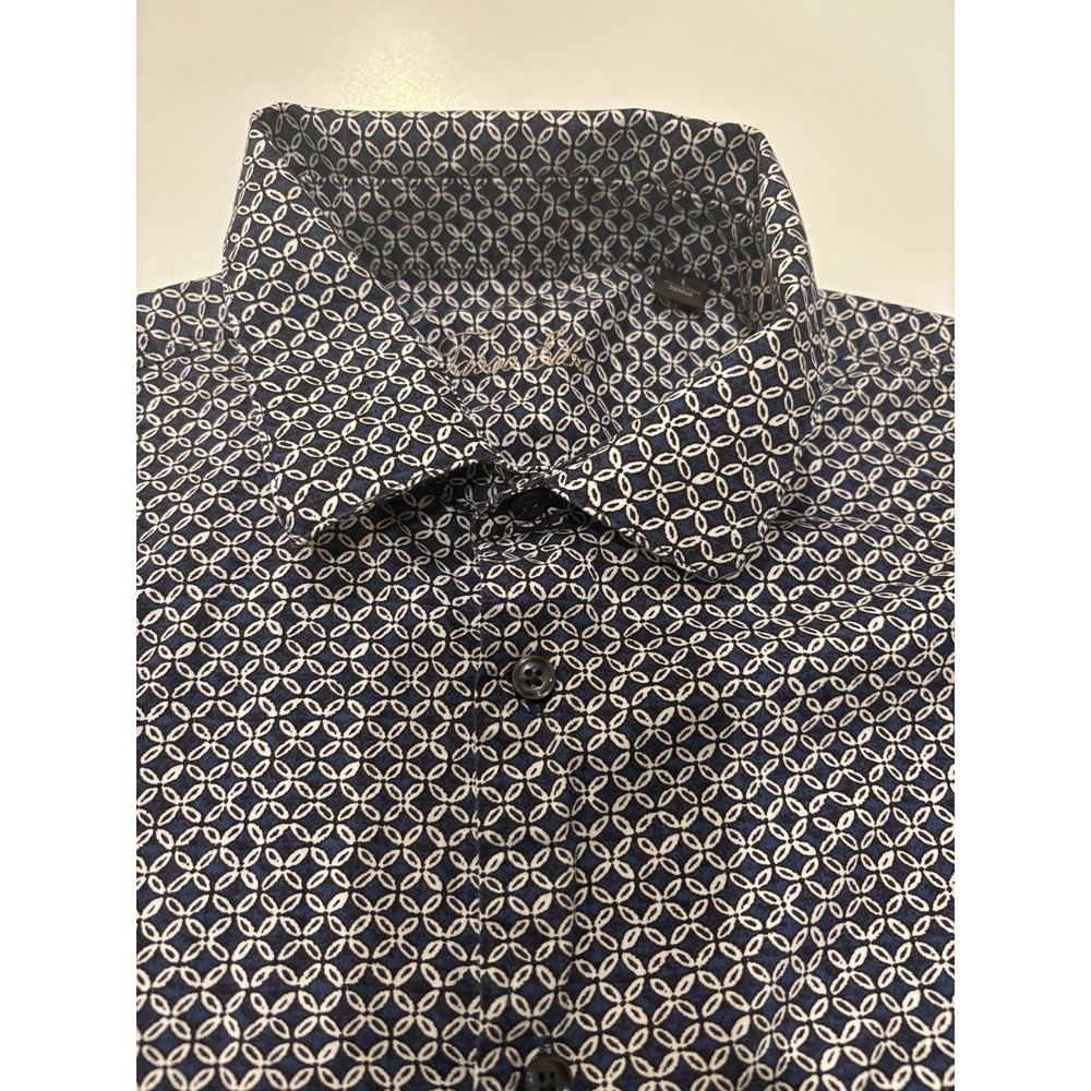 Tasso Elba Men's L Navy Geometric Long Sleeve Shirt 100 Percent Cotton NWOT